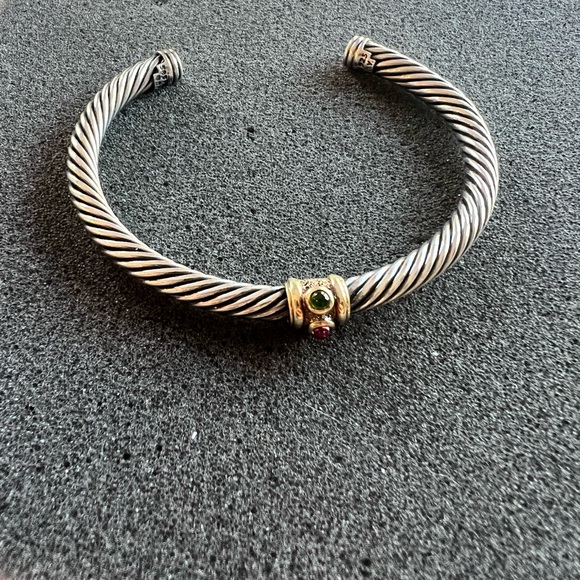 DAVID YURMAN PINK & GREEN STATION BANGLE 14k GOLD - Picture 2 of 7